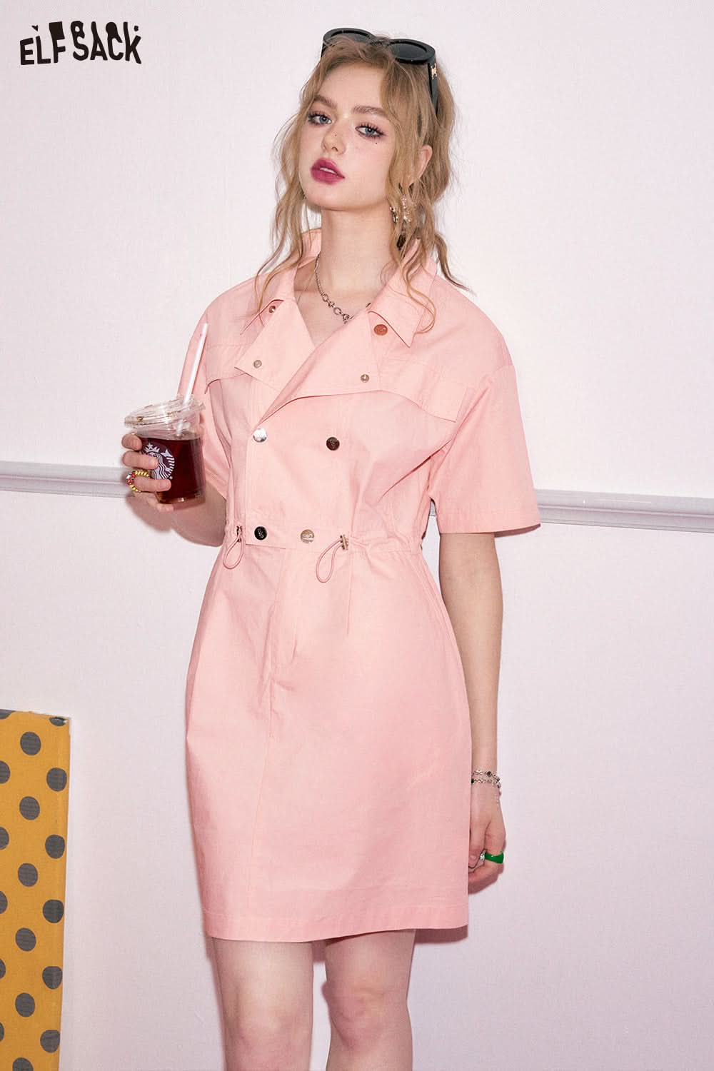 ELFSACK Workwear style casual dress in spring, small stature waist slimming holiday dress