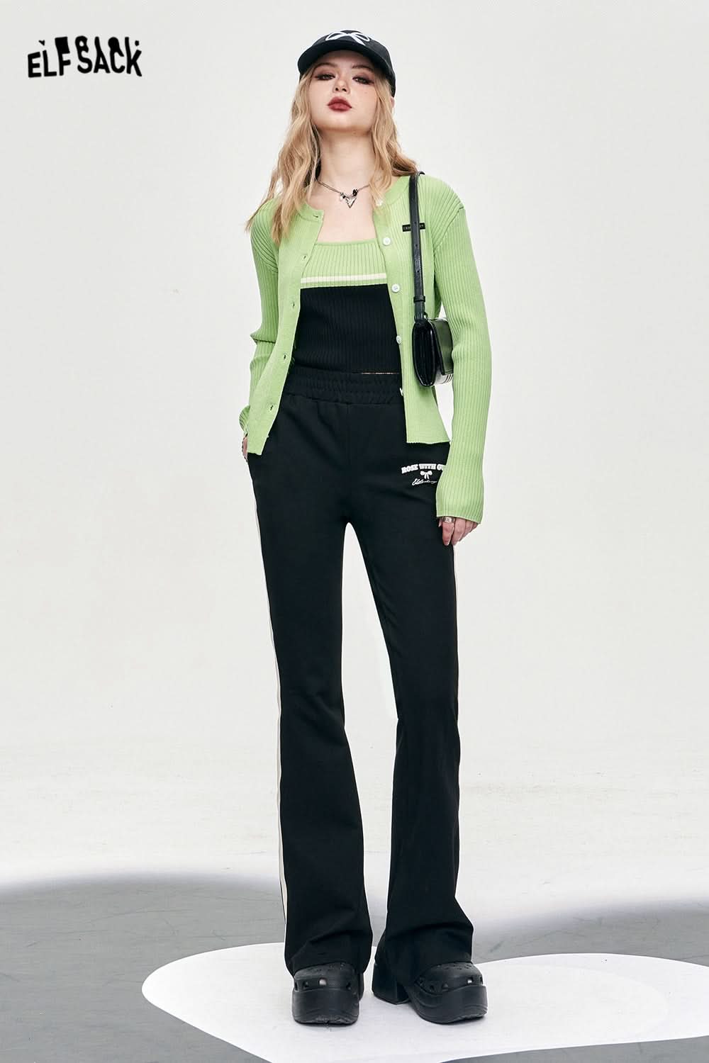 ELFSACK two pieces knitwear suit color block regular knit cardigan slim energetic color knit coat