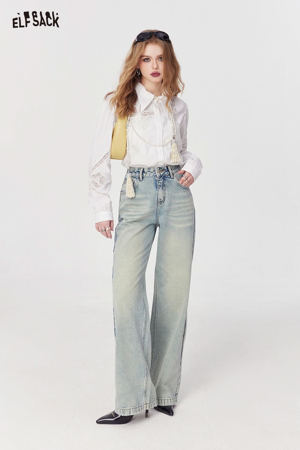 ELFSACK spring high rise thin straight leg jeans soft and comfort versatile long length jeans