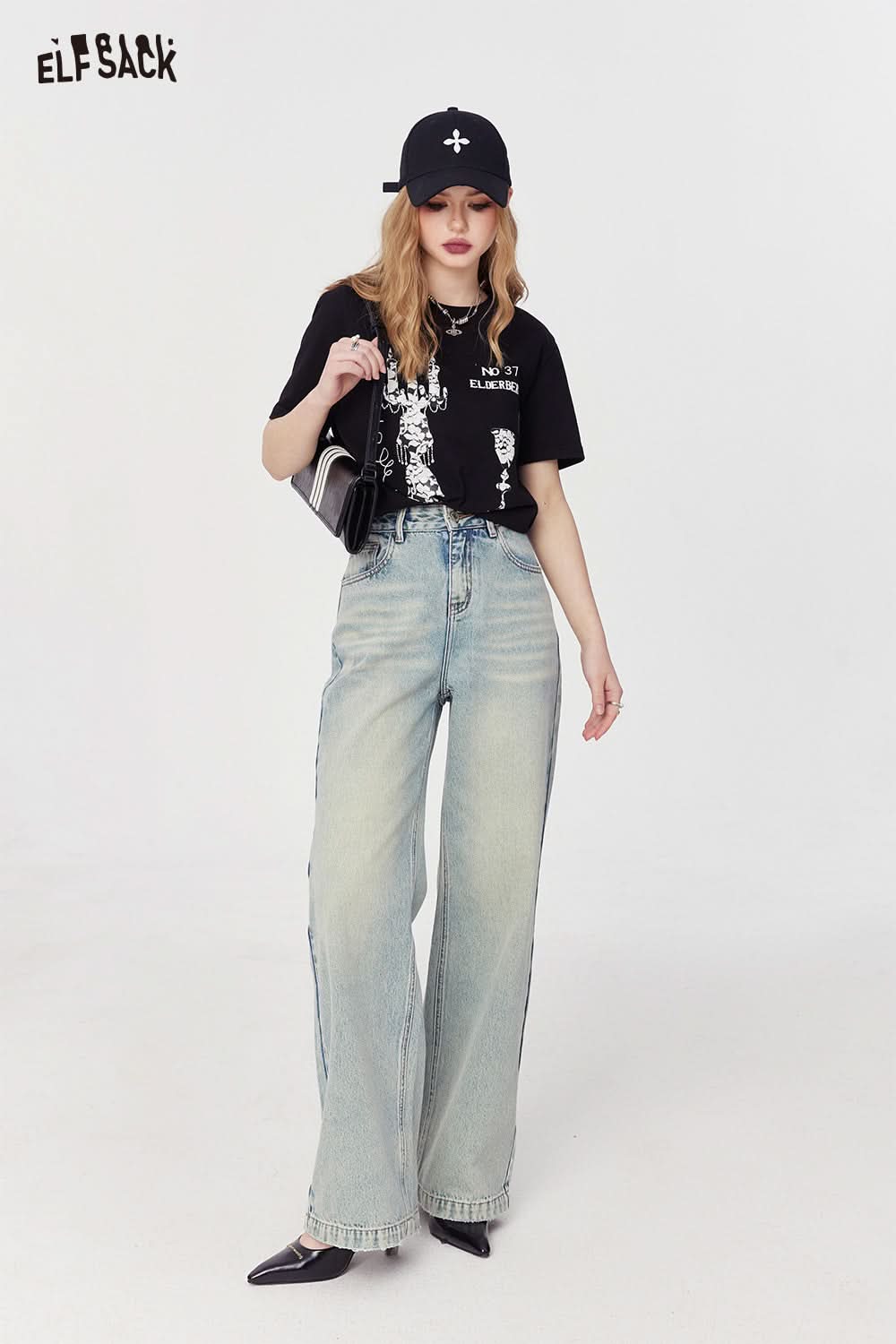 ELFSACK spring high rise thin straight leg jeans soft and comfort versatile long length jeans