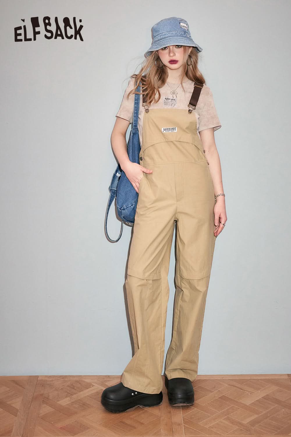 ELFSACK American Retro Straight Strap Pants's Spring Slimming Casual Work jumpsuit