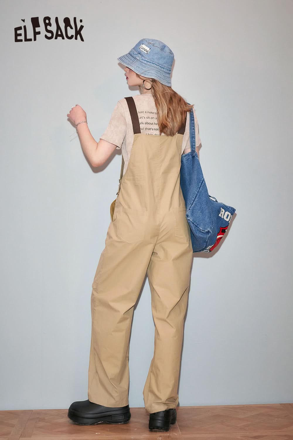 ELFSACK American Retro Straight Strap Pants's Spring Slimming Casual Work jumpsuit