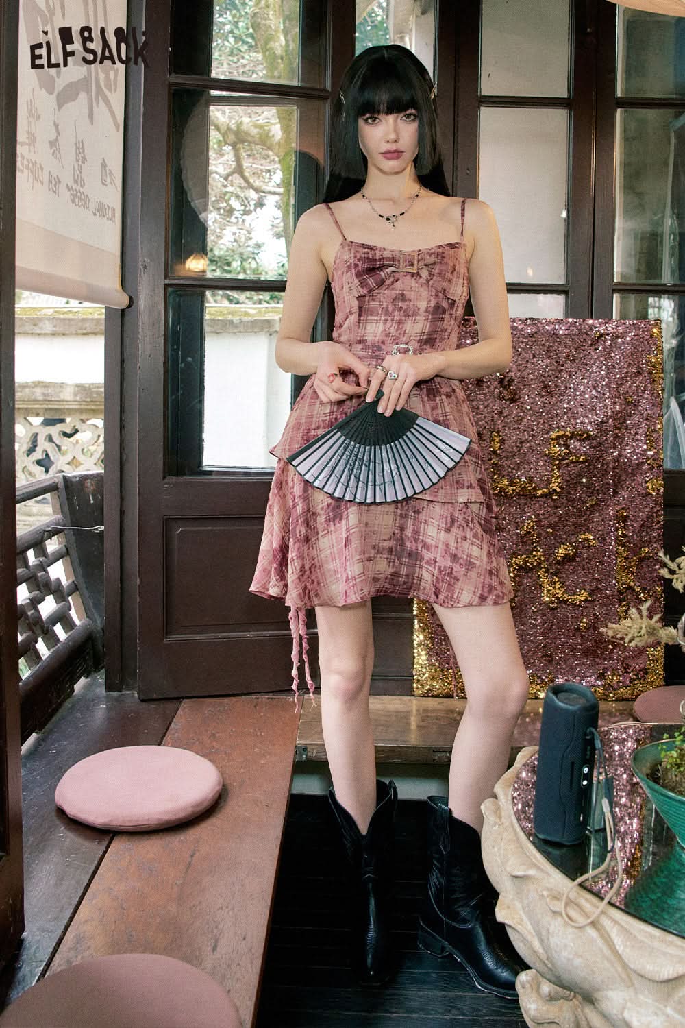 ELFSACK picnic travel vacation holiday soft comfortable fitted Bow tie suspender dress waistband slimming effect cake dress