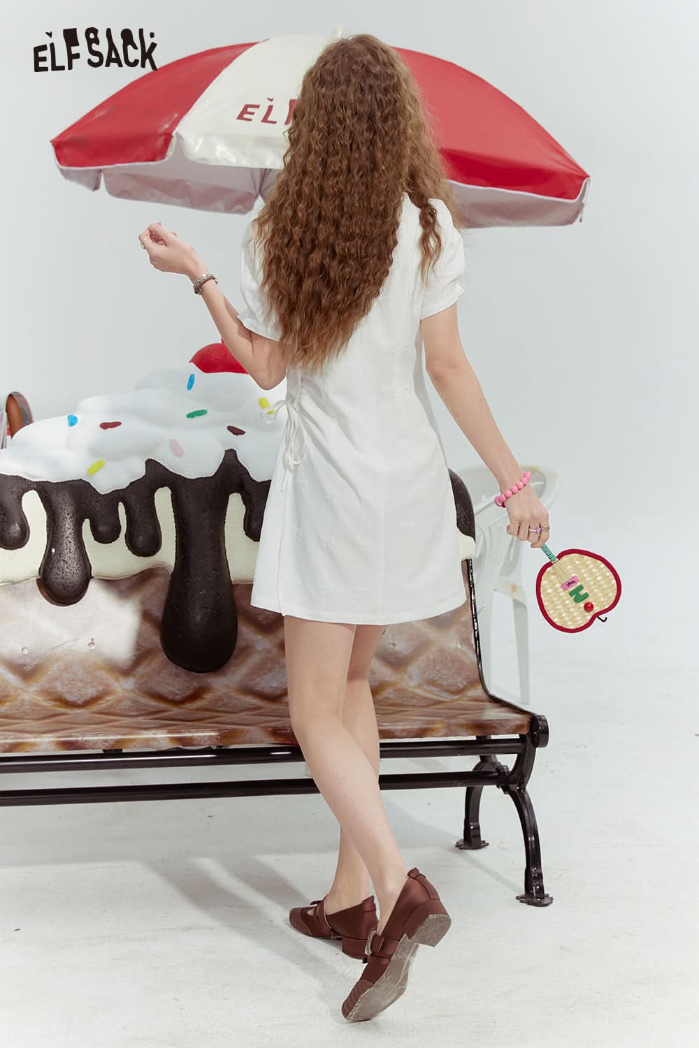 ELFSACK Chinese style white national style gentle improved cheongsam dress