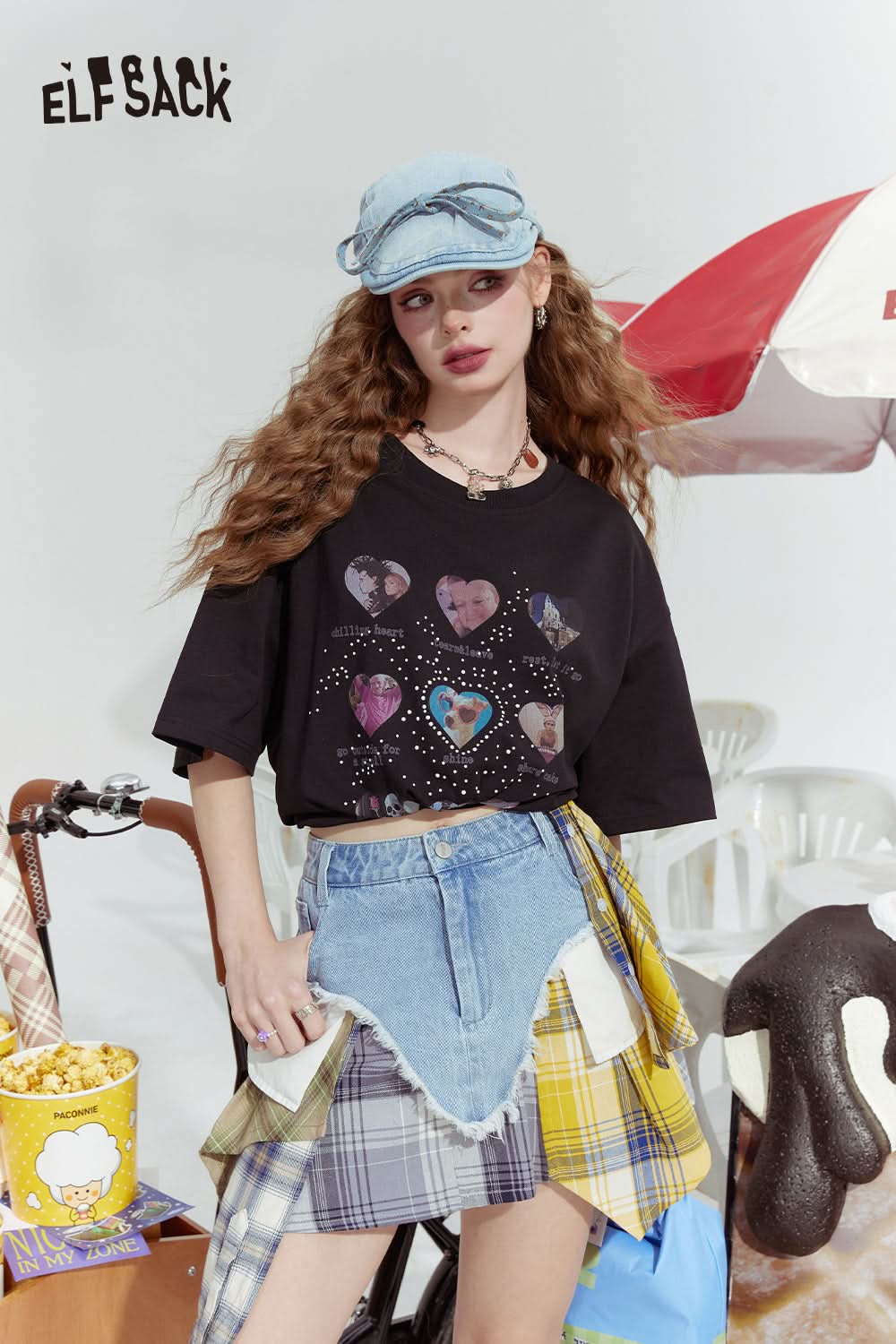 ELFSACK Dopamine series fashionable gentle love print loose short-sleeved T-shirt