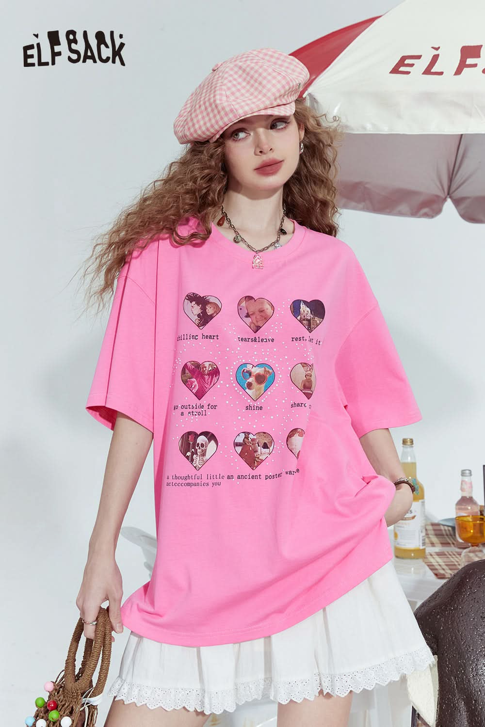 ELFSACK Dopamine series fashionable gentle love print loose short-sleeved T-shirt