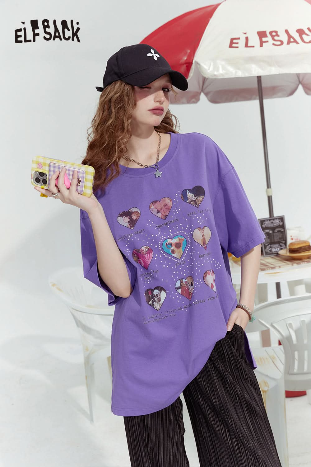ELFSACK Dopamine series fashionable gentle love print loose short-sleeved T-shirt
