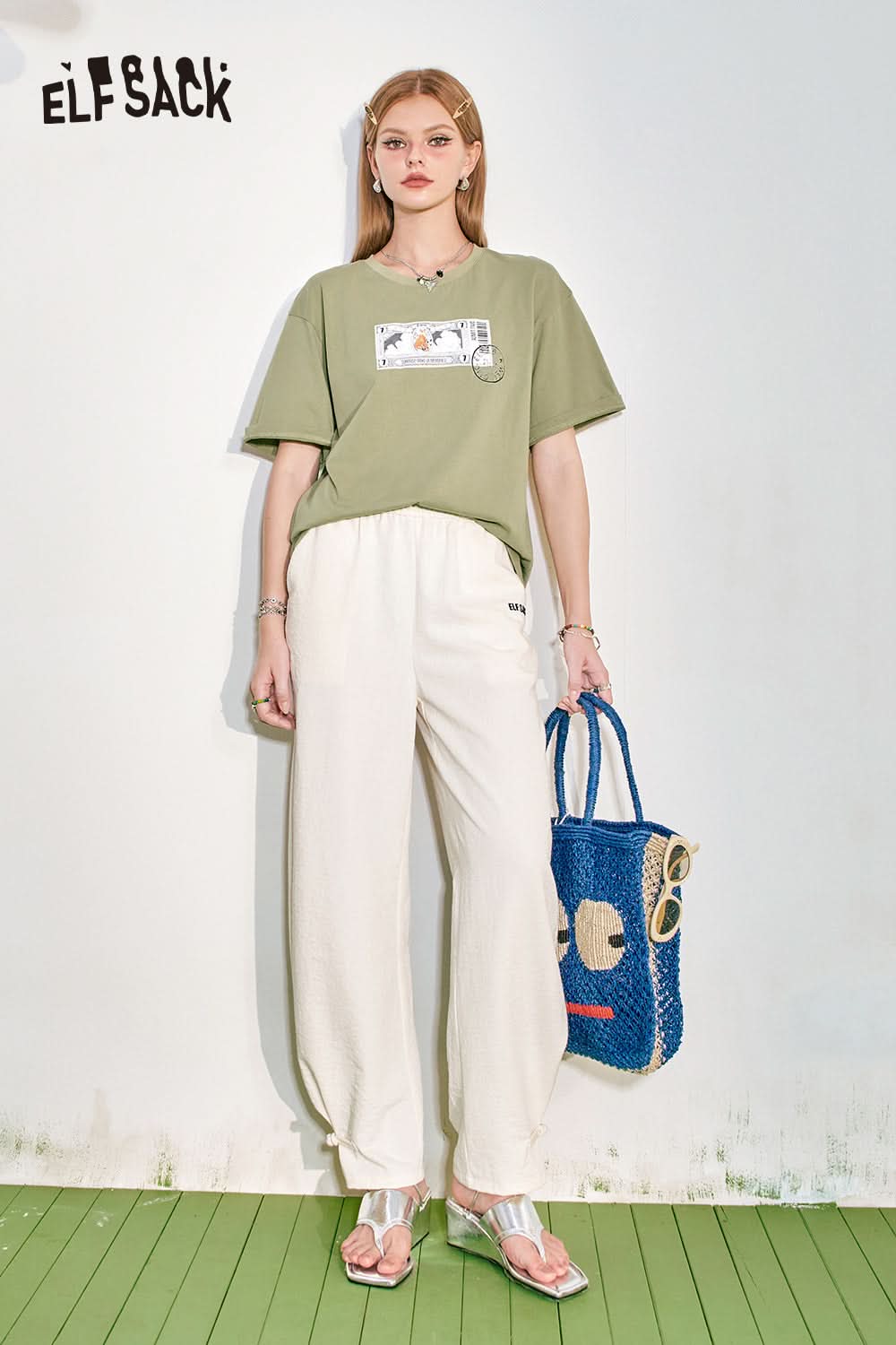 ELFSACK Loose Short sleeved T-shirt Slim and Casual Versatile Basic Top