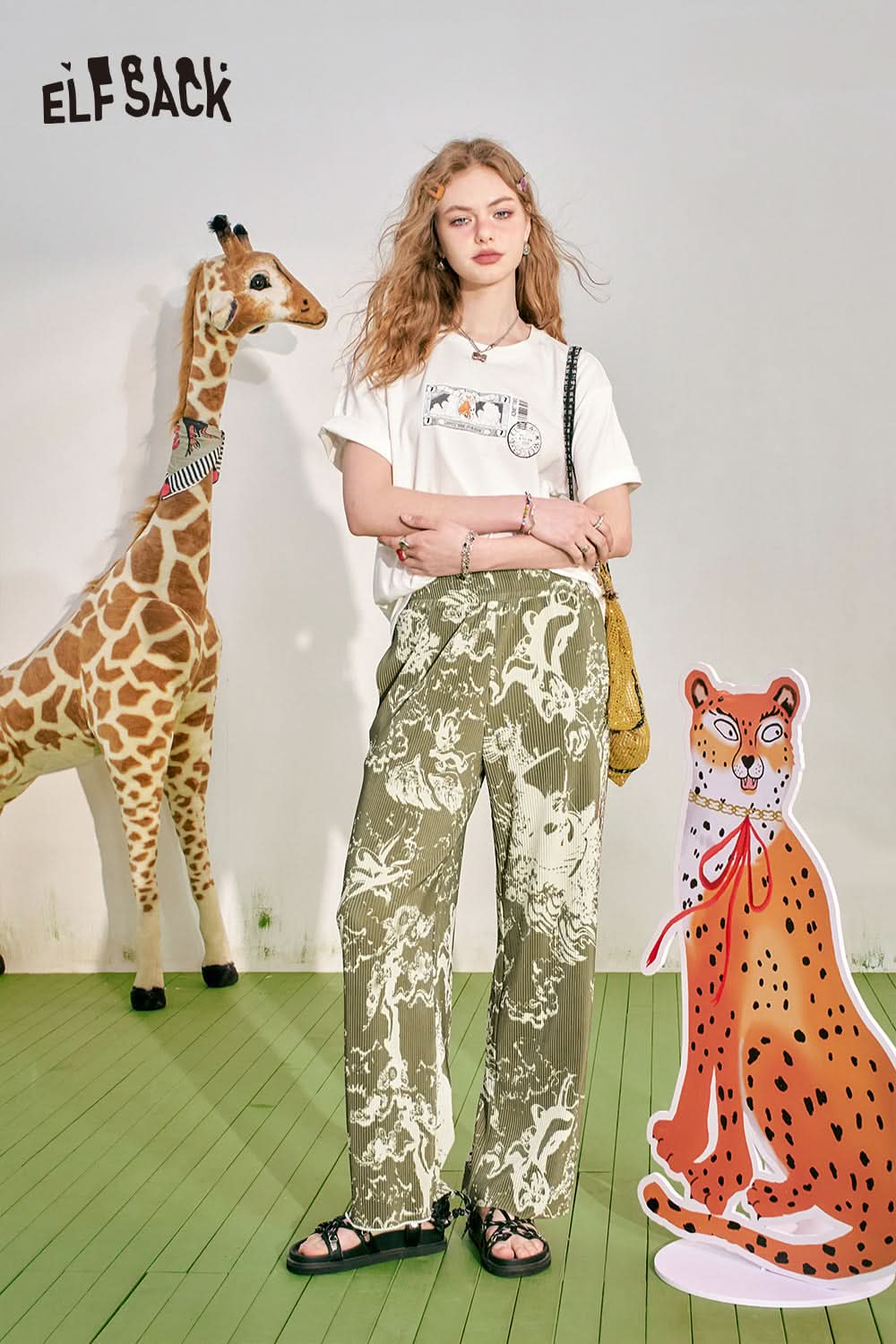 ELFSACK Loose Short sleeved T-shirt Slim and Casual Versatile Basic Top