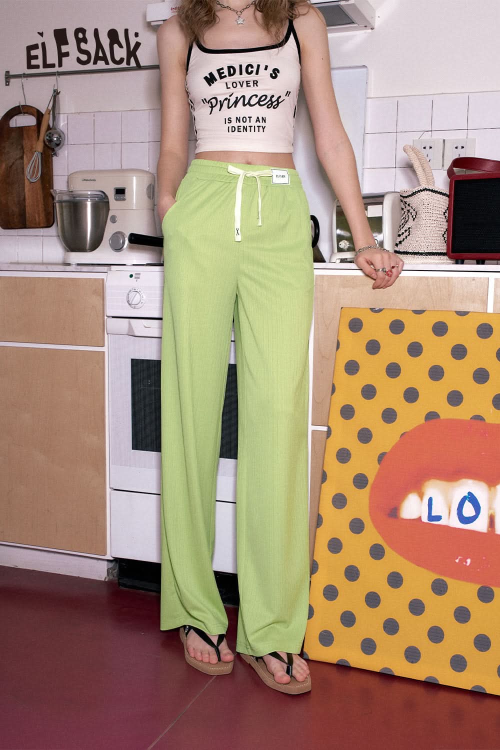 ELFSACK Soft and glutinous drape casual wide leg pants's spring loose straight leg slimming pants