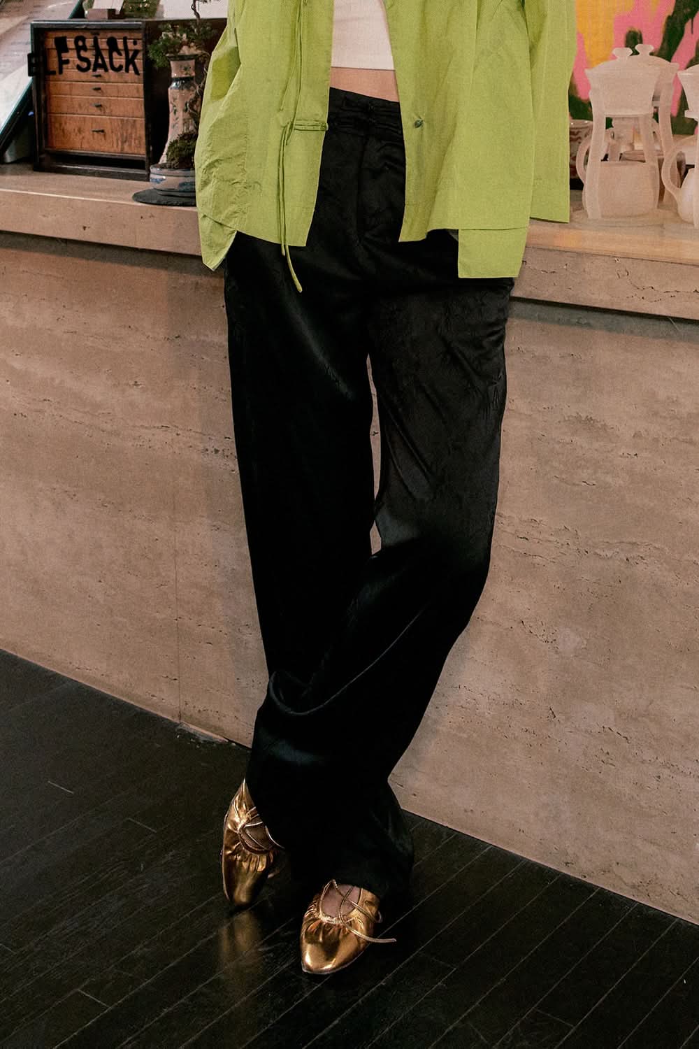 ELFSACK Pants Women's Spring/Summer Straight Tube Satin Chinese Style Elegant