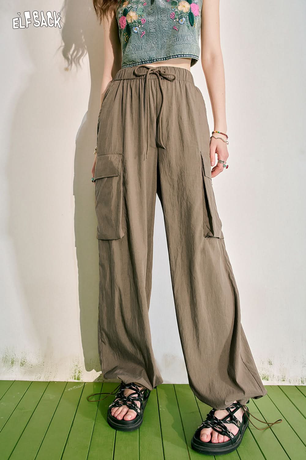 ELFSACK Casual Lazy Work Pants Women's Thin Loose and Slim Sports Pants