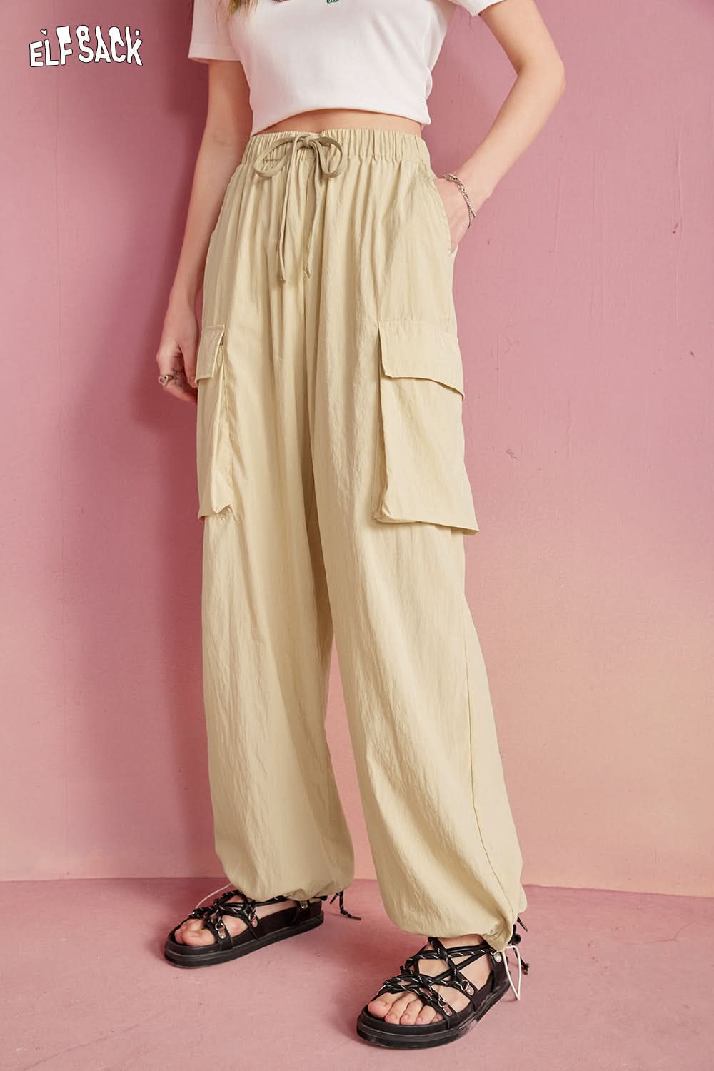 ELFSACK Casual Lazy Work Pants Women's Thin Loose and Slim Sports Pants