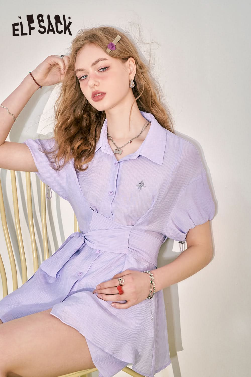 ELFSACK Waistband Style Chiffon Shorts Two Piece Set's Slim and Casual Appearance