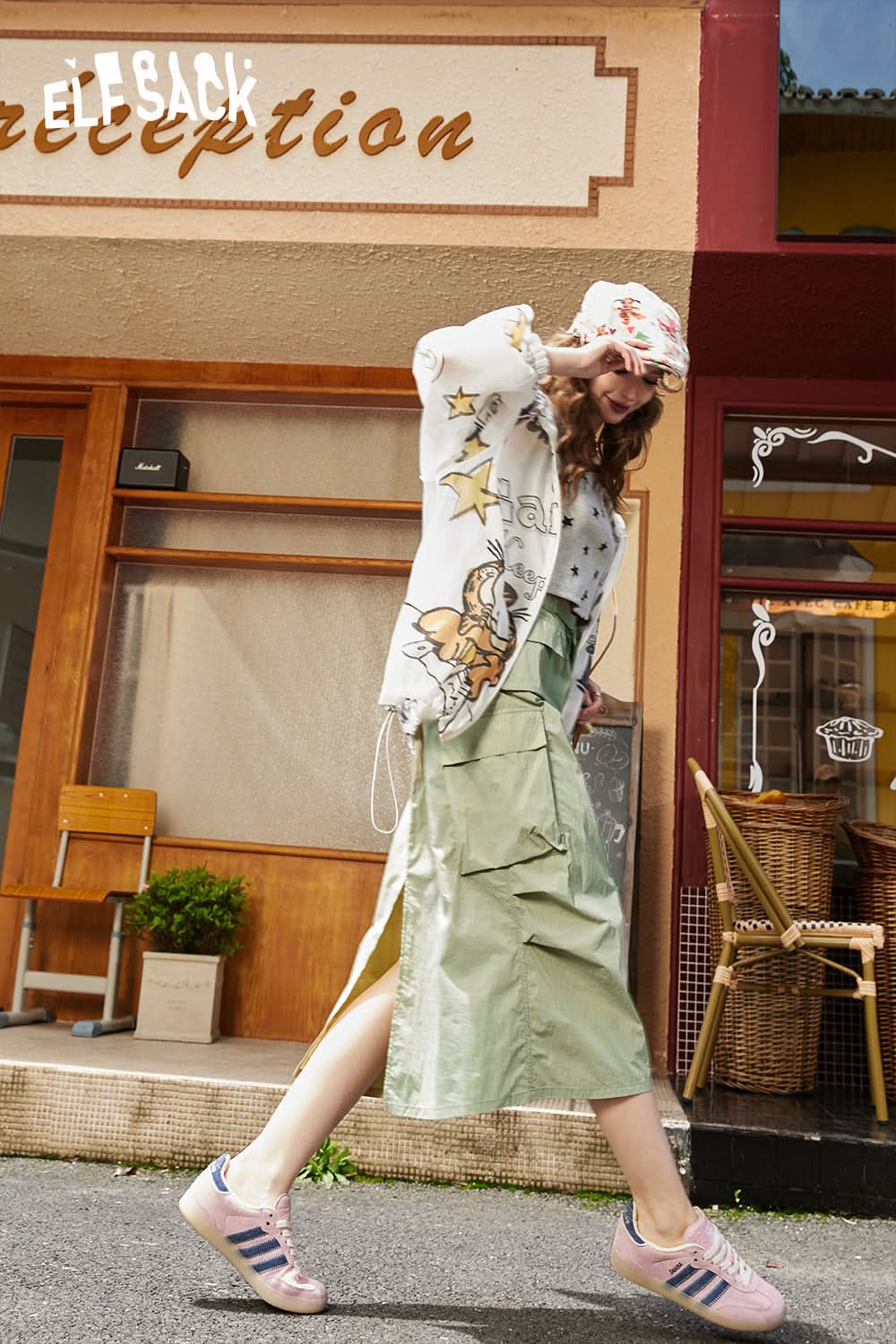 ELFSACK Retro High Waist Texture Skirt Women's Loose and Slimming Work Dress