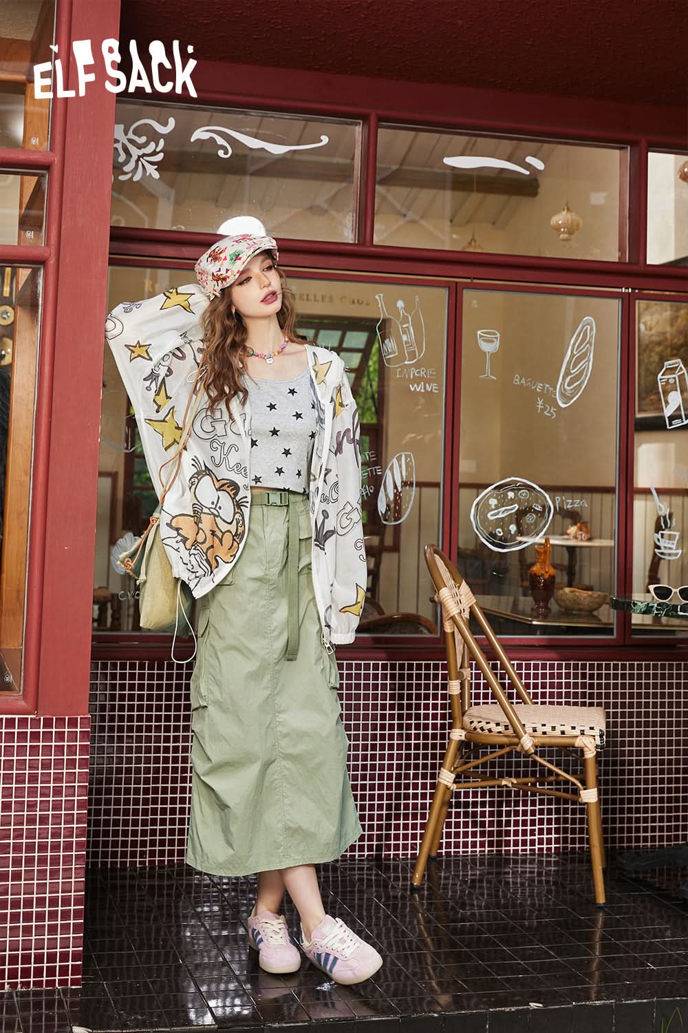 ELFSACK Retro High Waist Texture Skirt Women's Loose and Slimming Work Dress