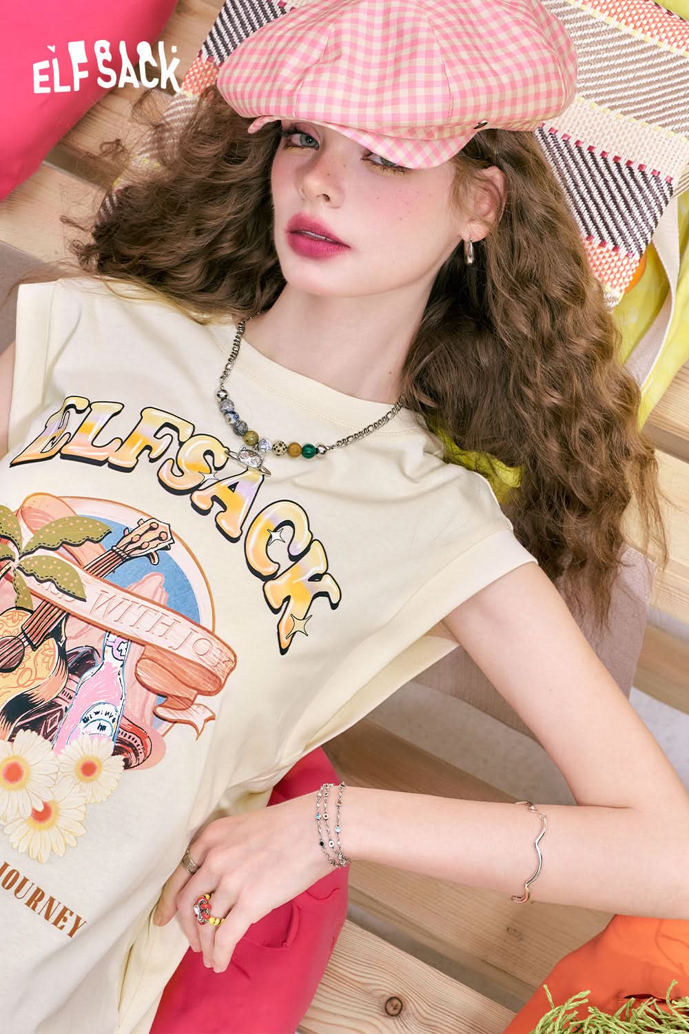 ELFSACK Alphabet guitar print small height casual slim sleeveless t-shirt dress