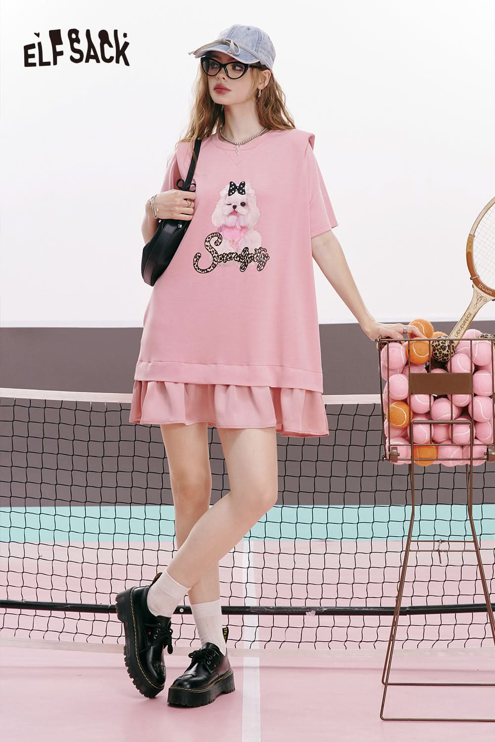 ELFSACK Free style satin stitching print design slimming and age-reducing skirt dress