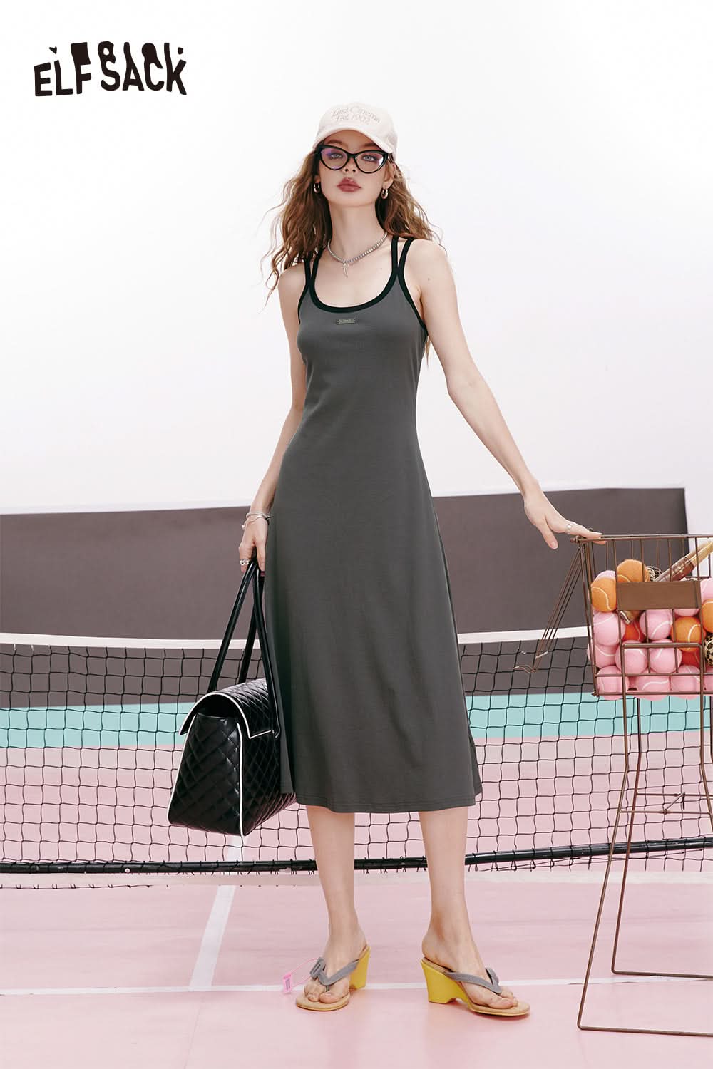 ELFSACK Sexy contrast color inner wear slim fit suspender dress