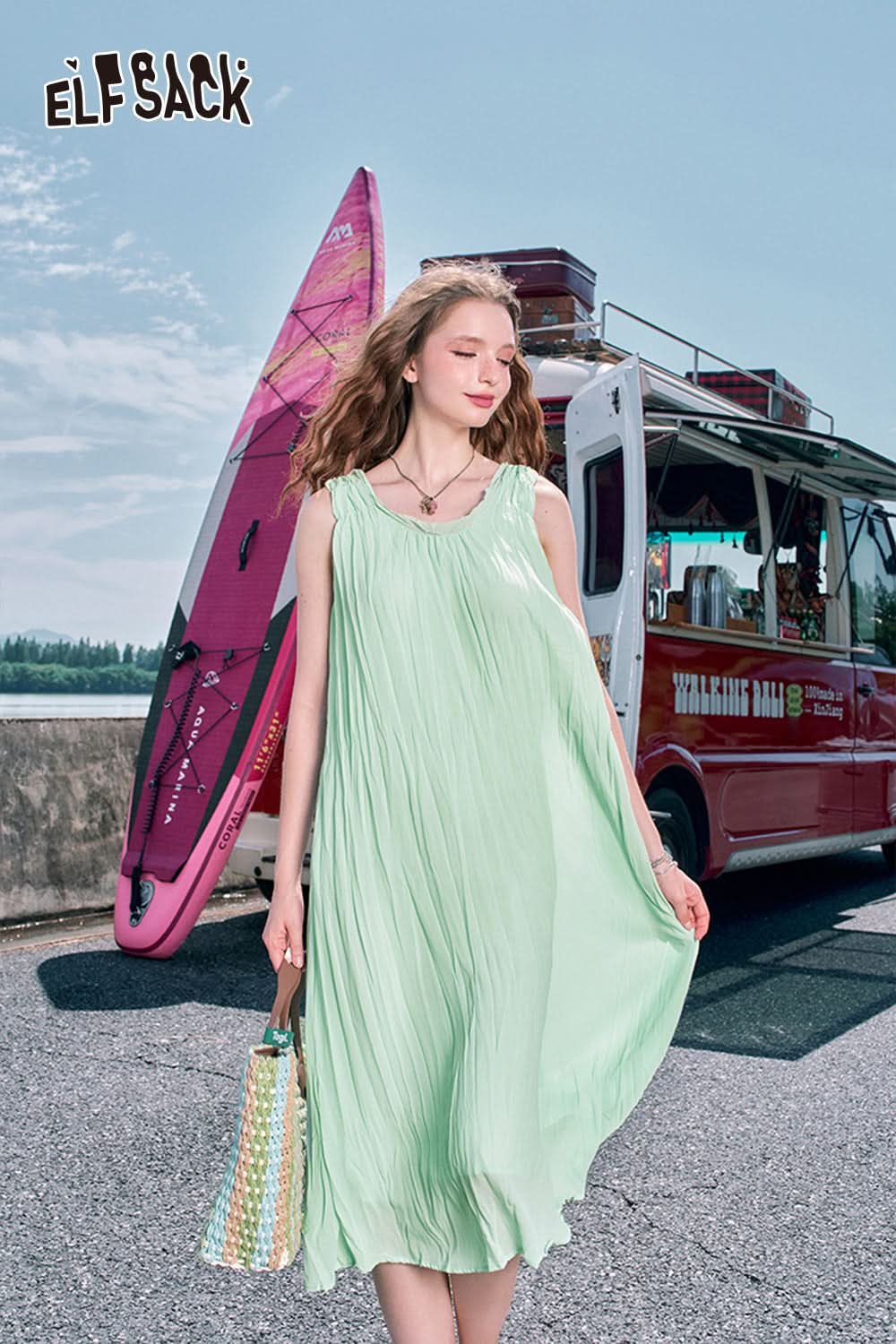 ELFSACK French sleeveless dress, feminine and artistic style long skirt