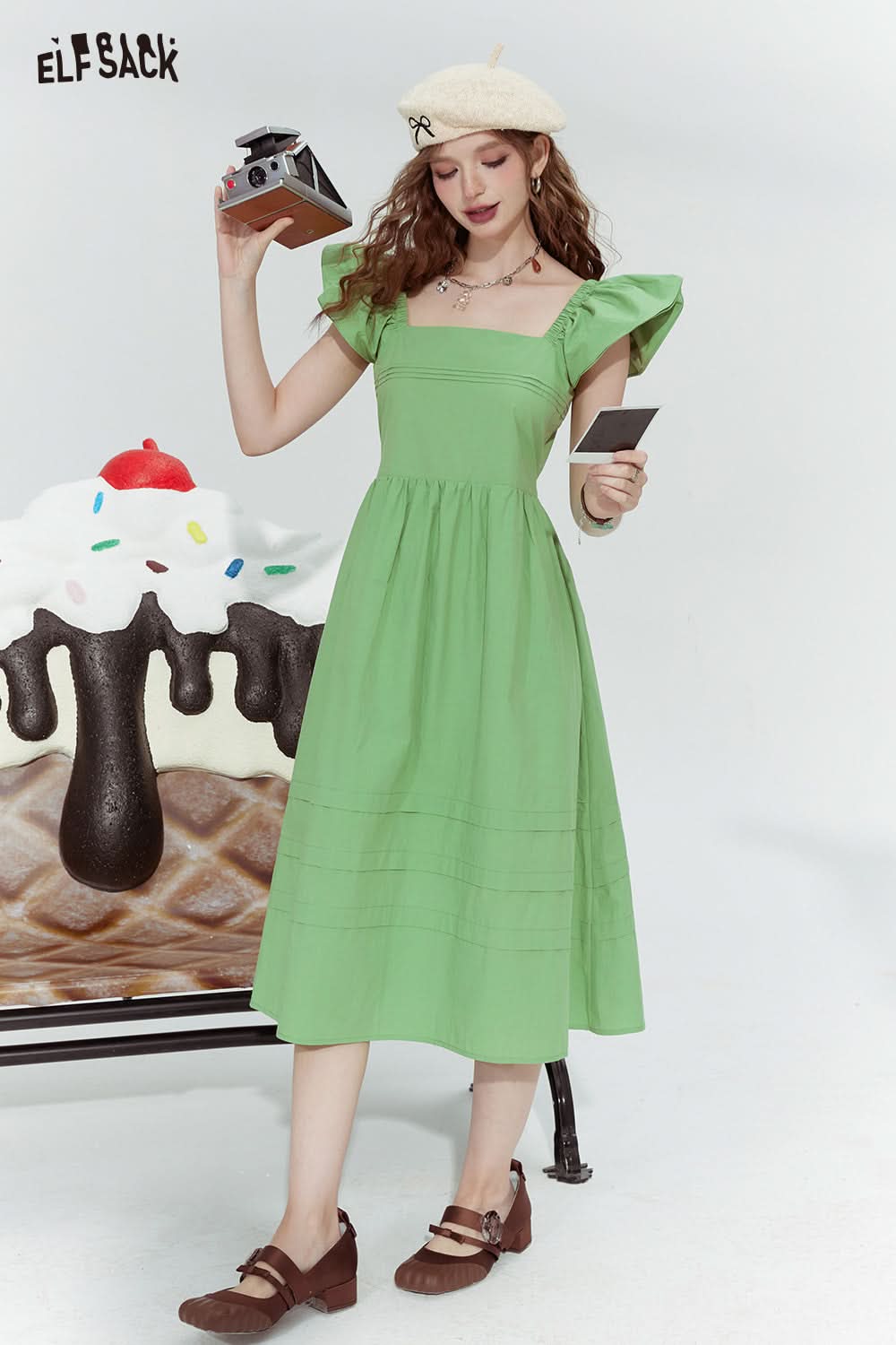 ELFSACK Square Neck Holiday Style Slim Skirt for woman