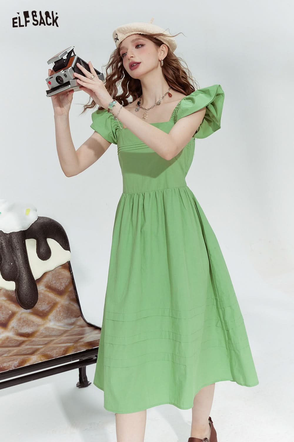 ELFSACK Square Neck Holiday Style Slim Skirt for woman