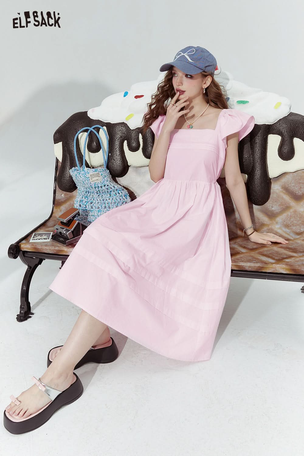 ELFSACK Square Neck Holiday Style Slim Skirt for woman