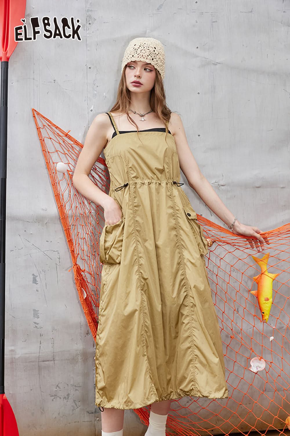 ELFSACK Workwear casual camisole dress women's versatile A-line skirt