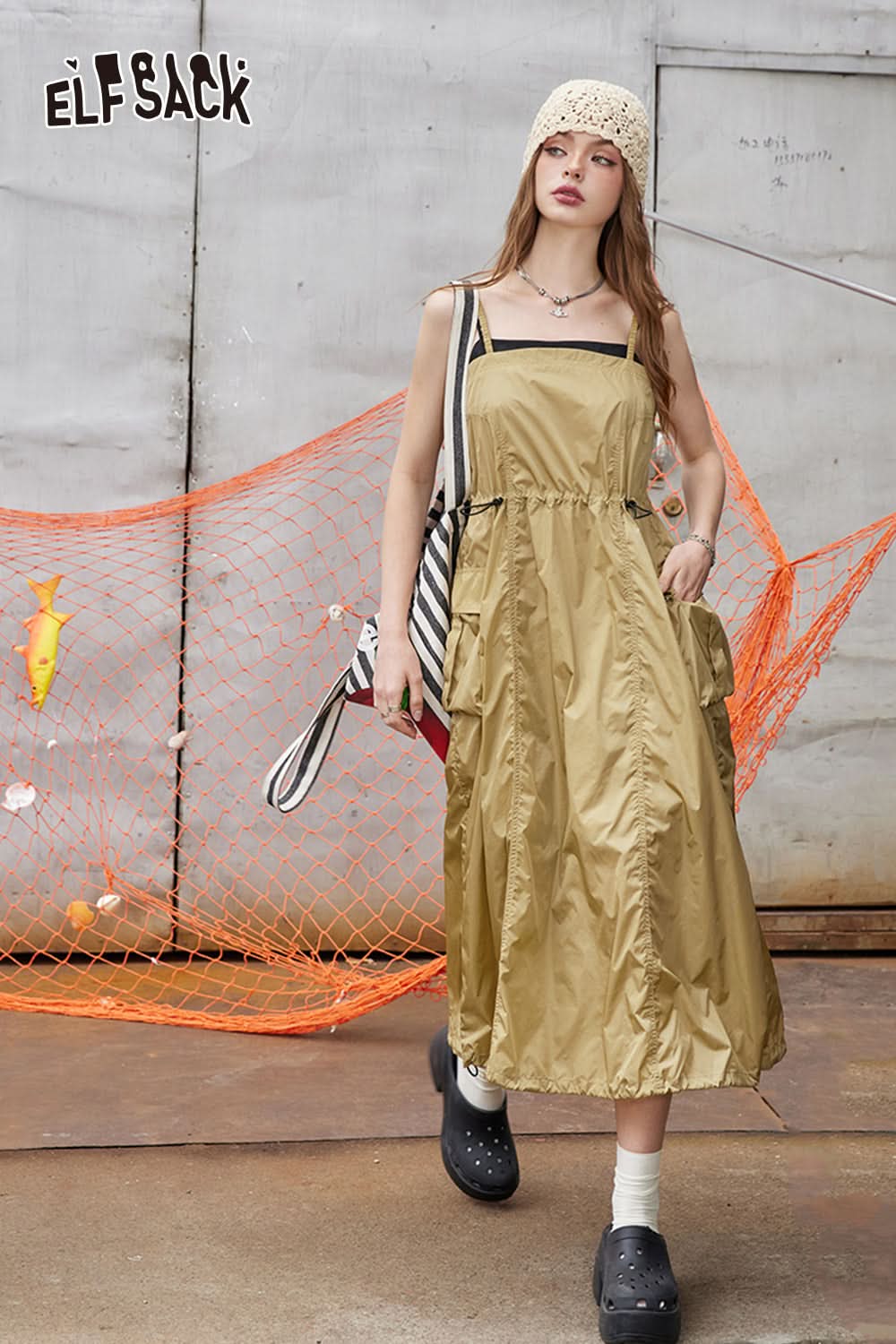 ELFSACK Workwear casual camisole dress women's versatile A-line skirt