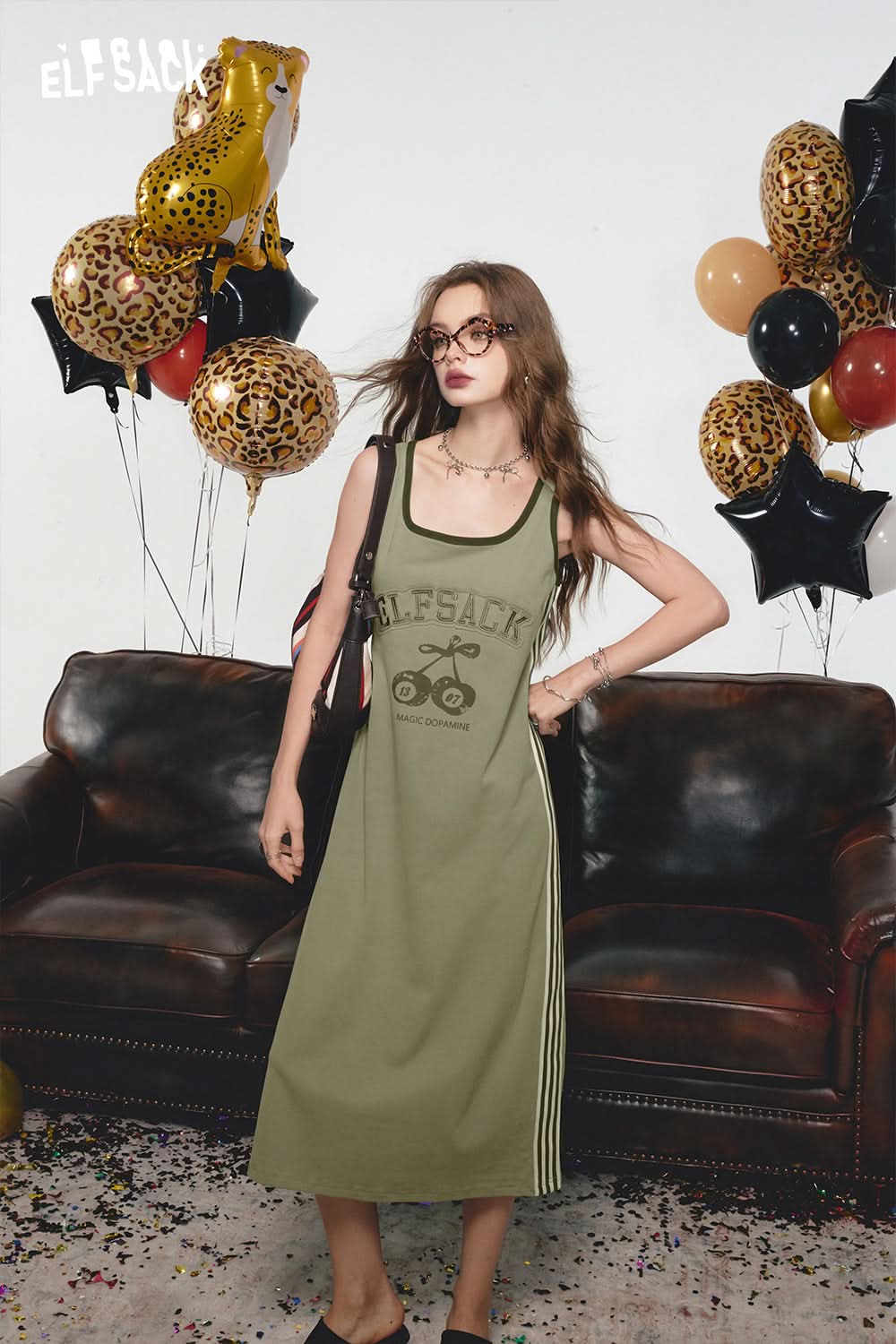 ELFSACK Contrast black print petite slim sexy vest suspender dress