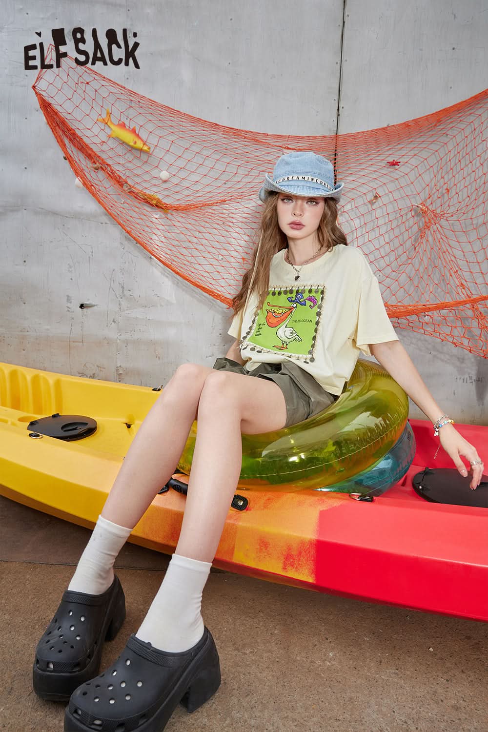 ELFSACK Cotton printed short sleeved T-shirt with a casual design, short top