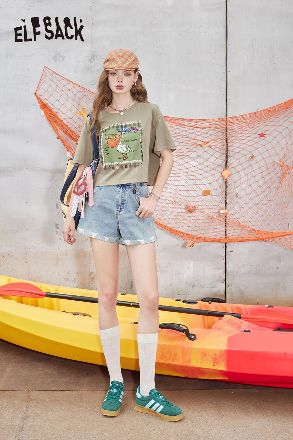 ELFSACK Cotton printed short sleeved T-shirt with a casual design, short top