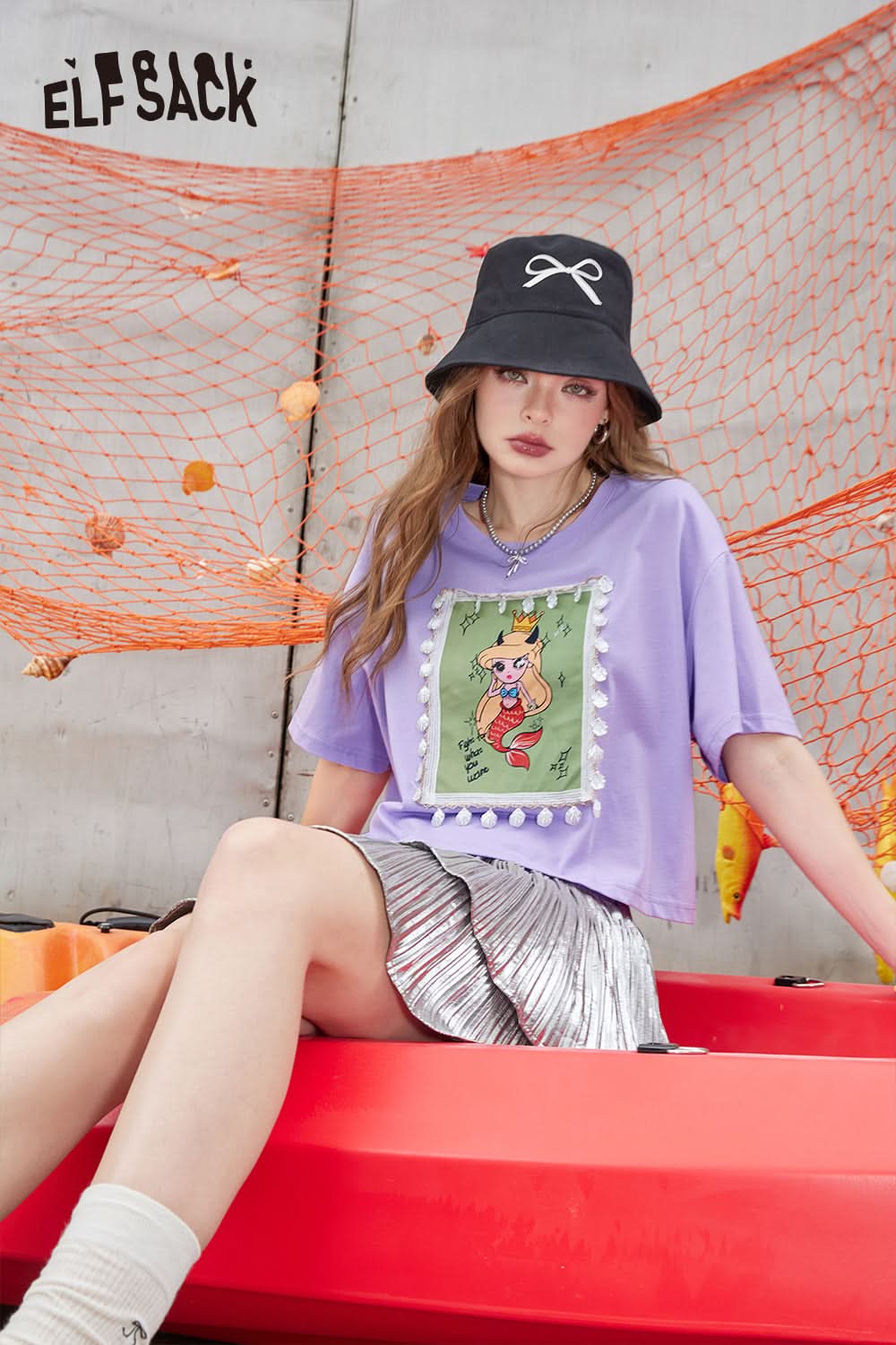 ELFSACK Cotton printed short sleeved T-shirt with a casual design, short top