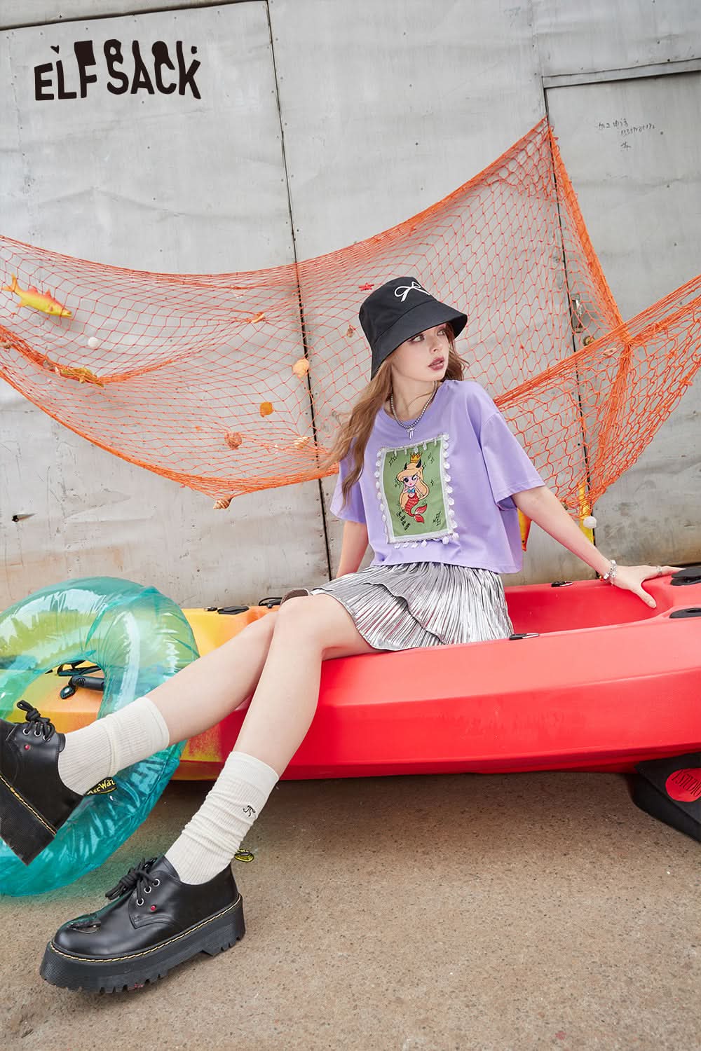 ELFSACK Cotton printed short sleeved T-shirt with a casual design, short top