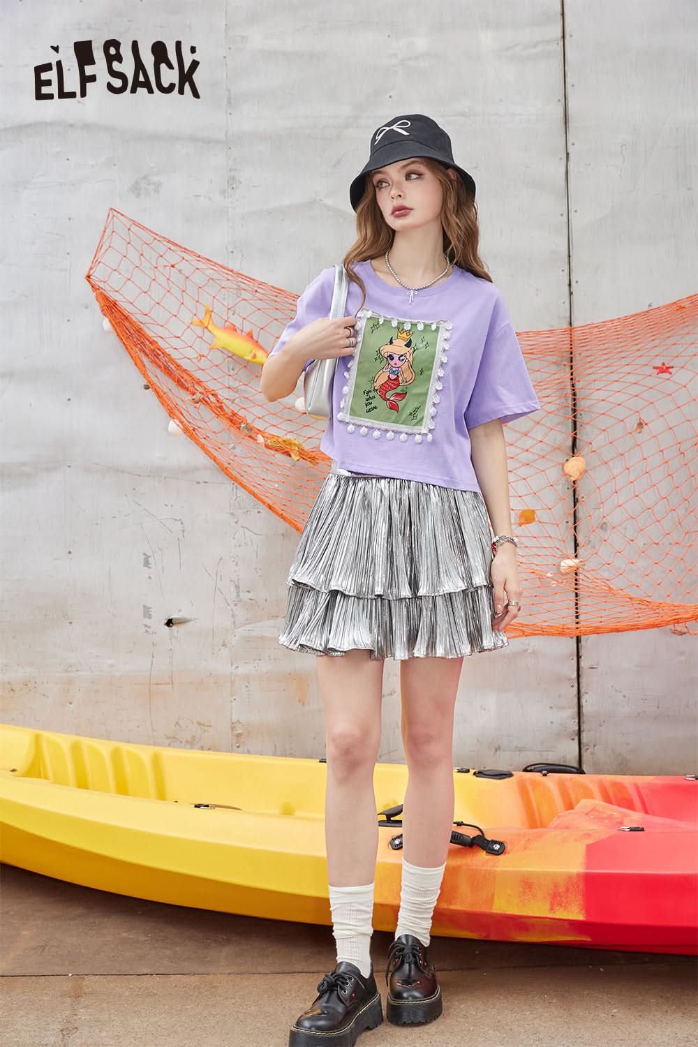 ELFSACK Cotton printed short sleeved T-shirt with a casual design, short top