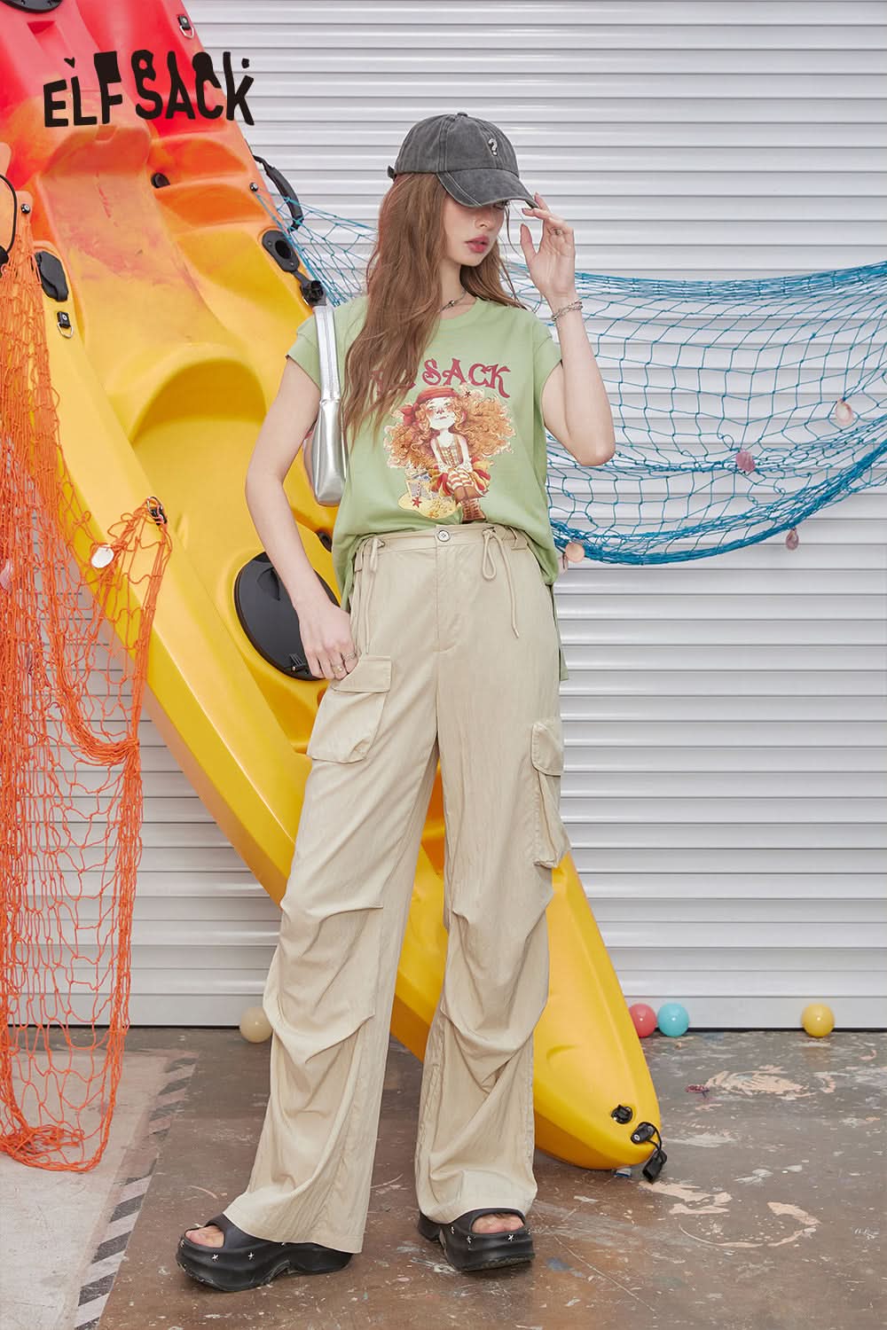 ELFSACK Printed sleeveless t-shirt's casual versatile and unique top