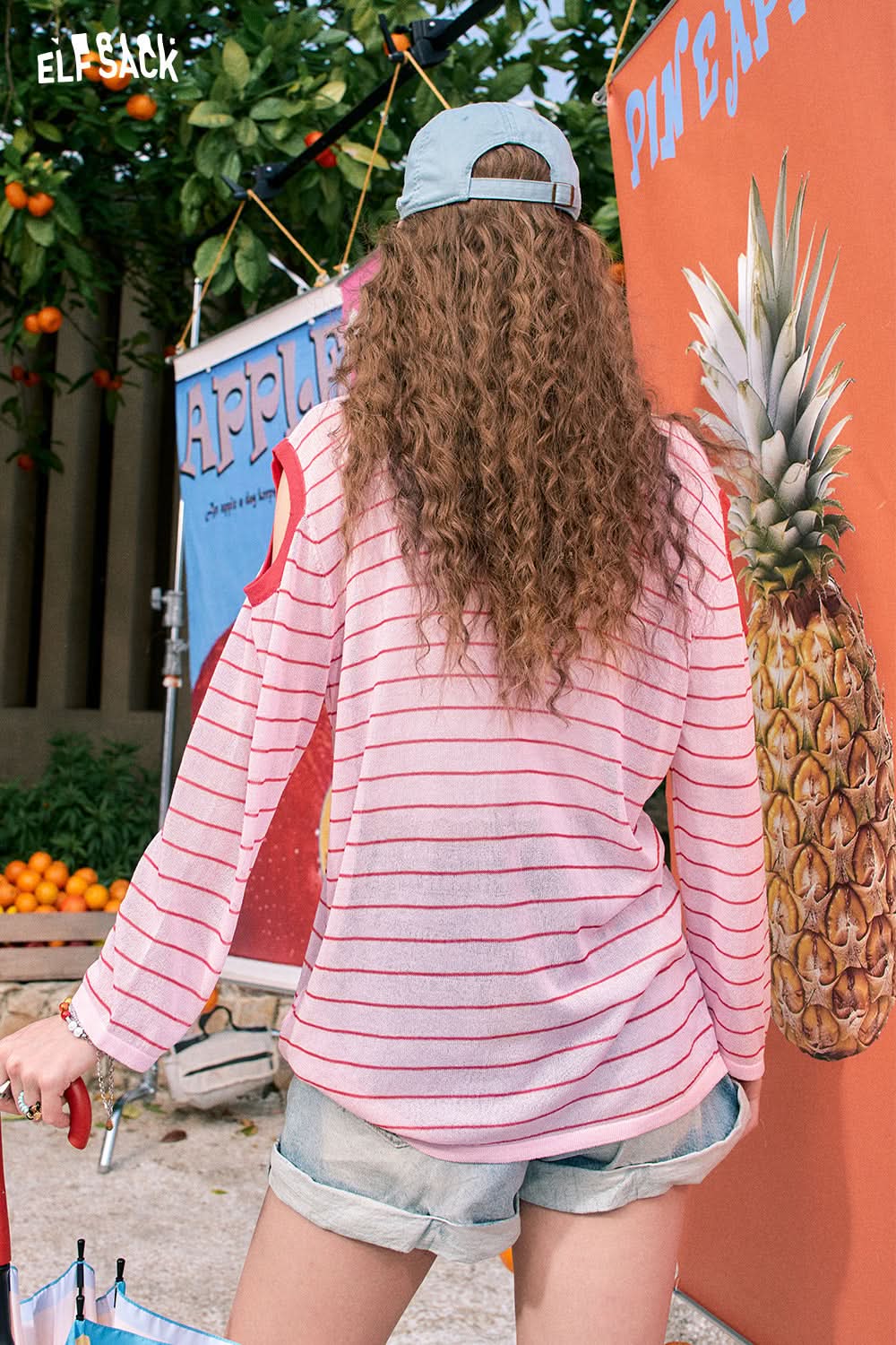 ELFSACK Fresh ice silk off-shoulder loose lazy casual slim knitted sweater