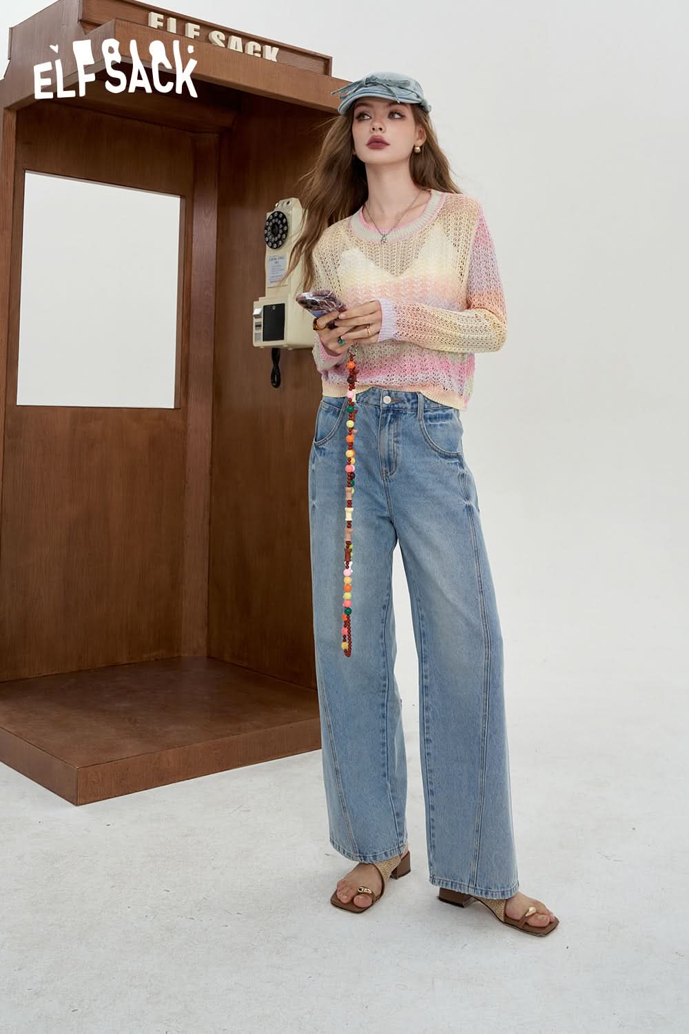 ELFSACK High waisted jeans deconstructing straight leg pants