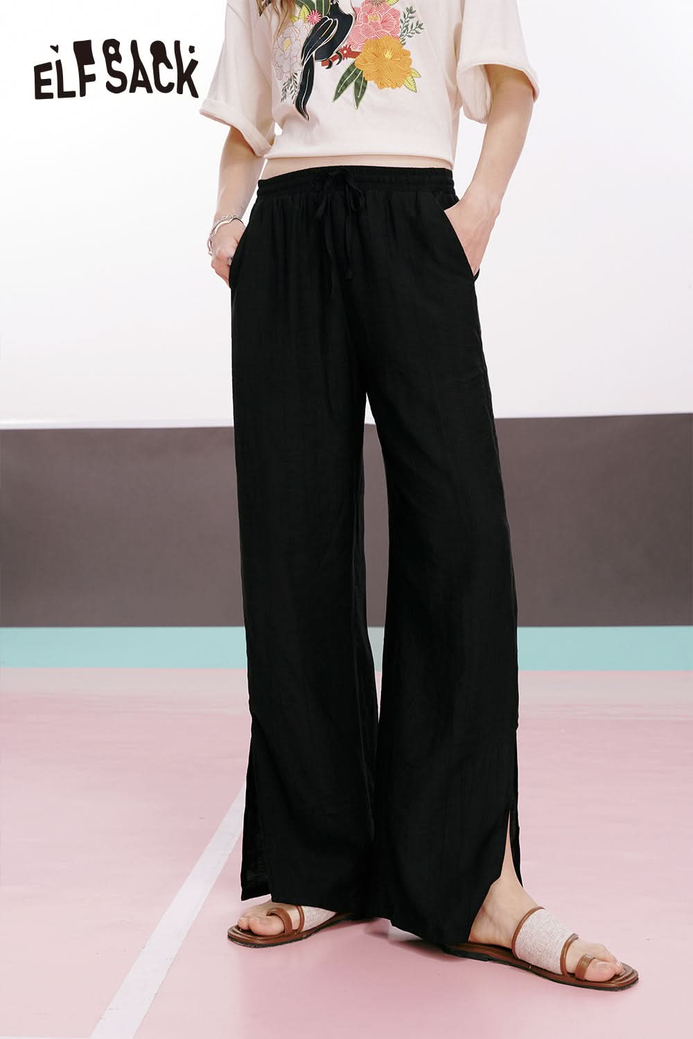 ELFSACK Savage style split drape straight Yamamoto pants loose casual thin pants