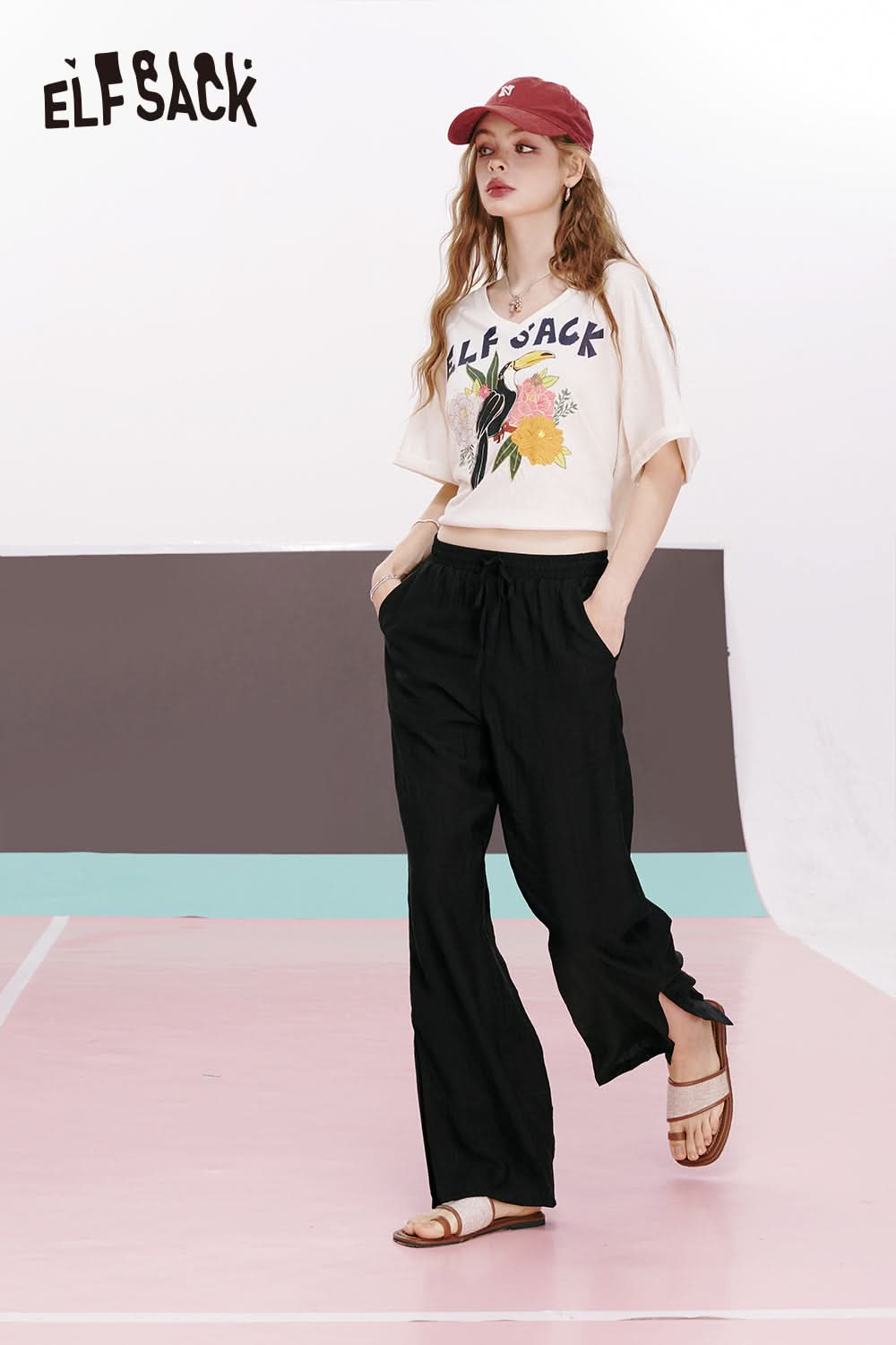 ELFSACK Savage style split drape straight Yamamoto pants loose casual thin pants