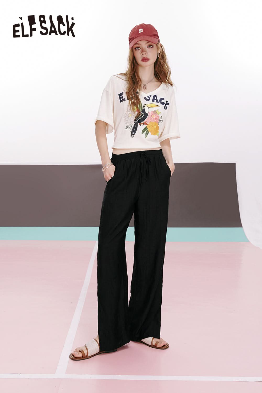 ELFSACK Savage style split drape straight Yamamoto pants loose casual thin pants