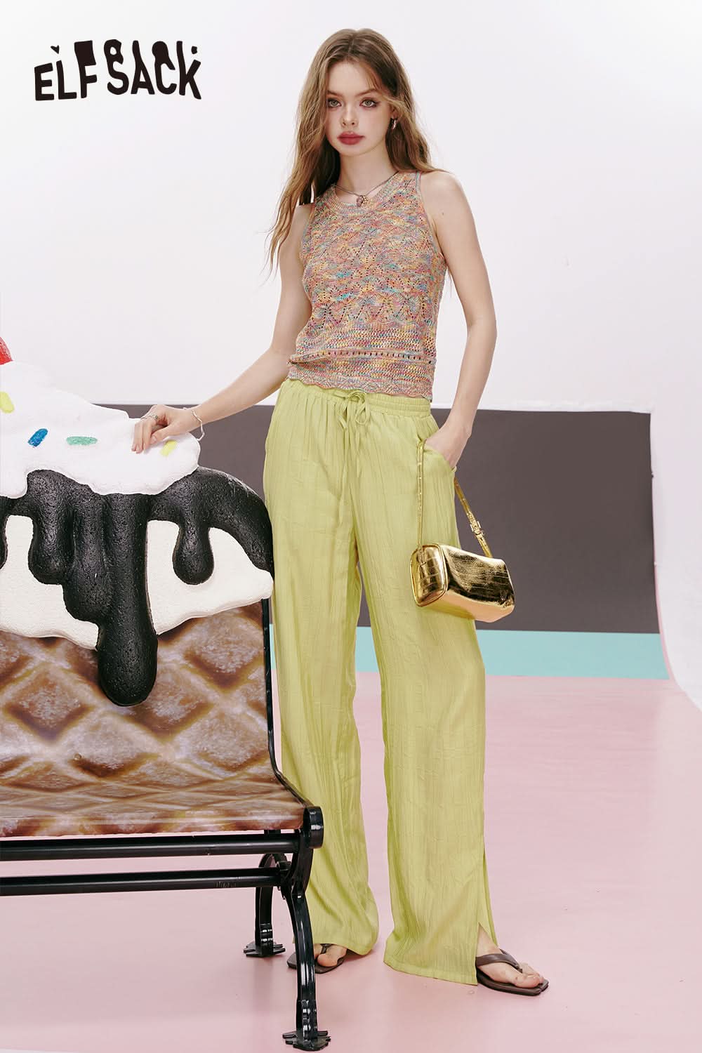 ELFSACK Savage style split drape straight Yamamoto pants loose casual thin pants