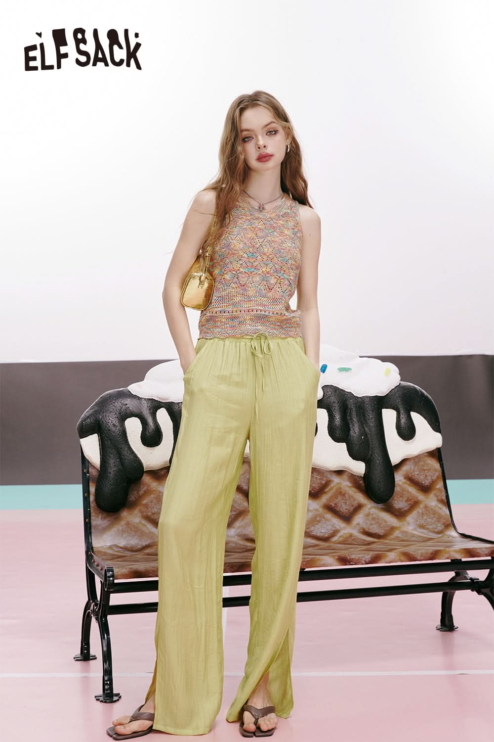 ELFSACK Savage style split drape straight Yamamoto pants loose casual thin pants