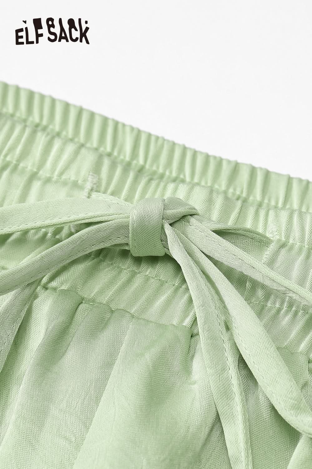 ELFSACK Pink satin split silk soft casual slim thin wide leg pants