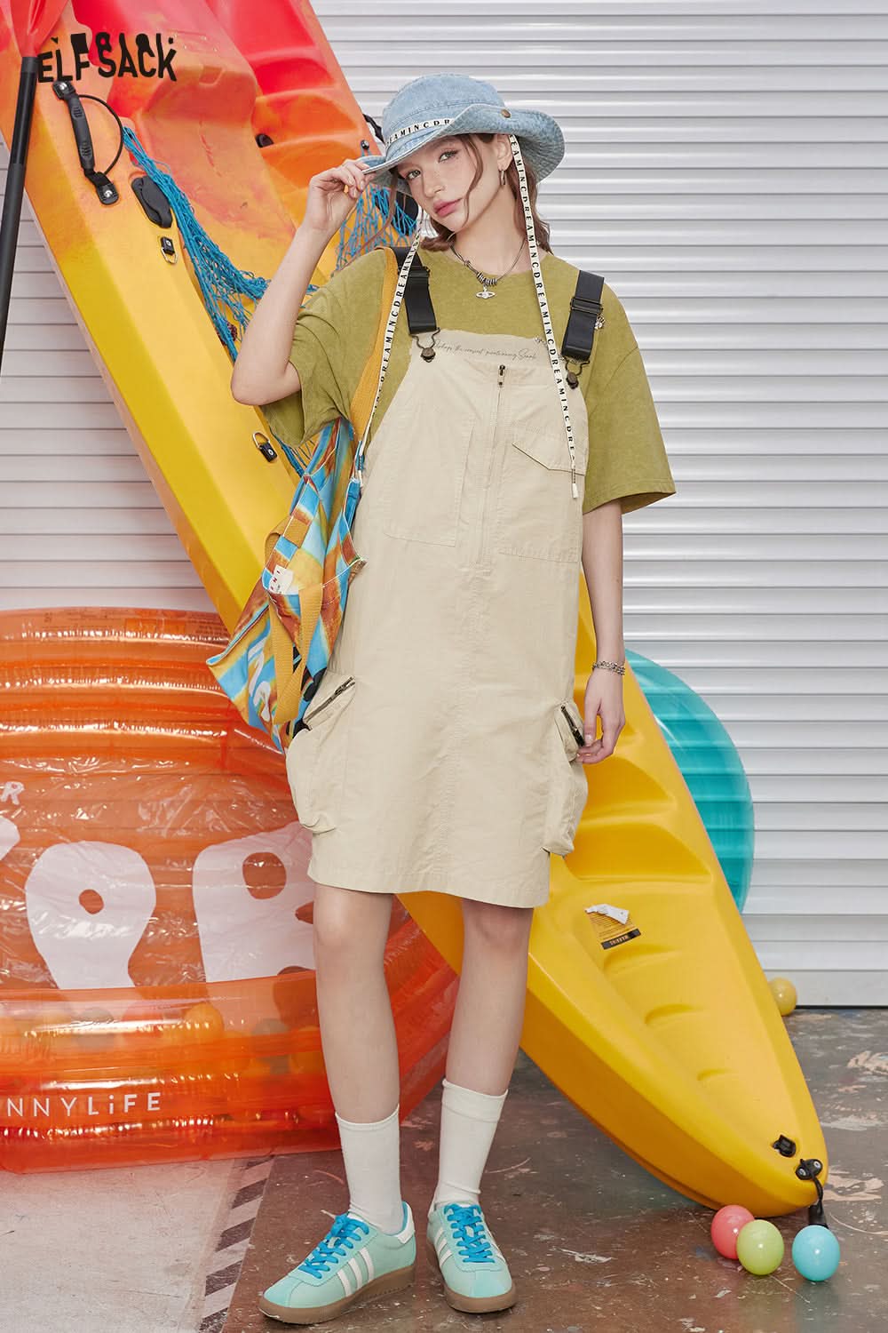 ELFSACK College style workwear, shoulder strap dress, women's casual versatile dress