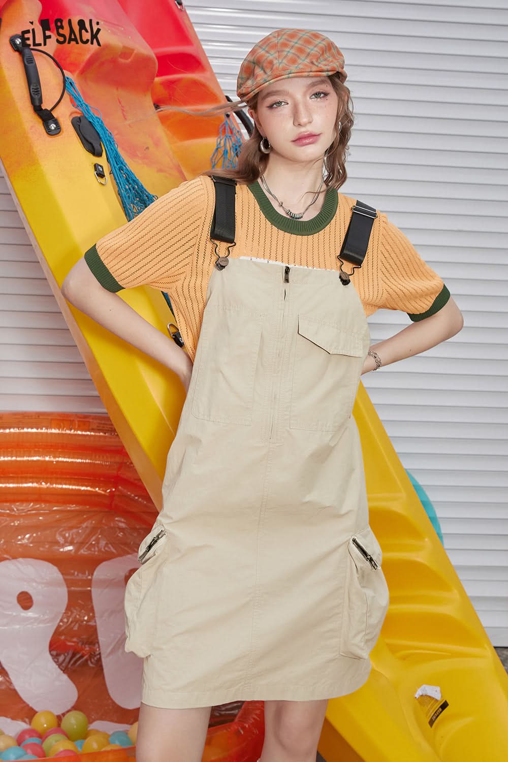 ELFSACK College style workwear, shoulder strap dress, women's casual versatile dress
