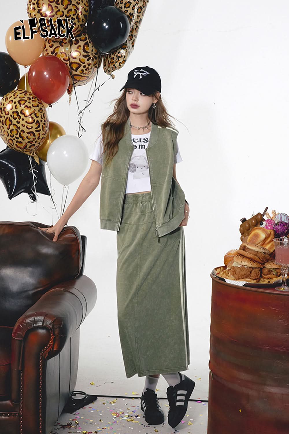 ELFSACK Casual two-piece vest skirt Sports suit