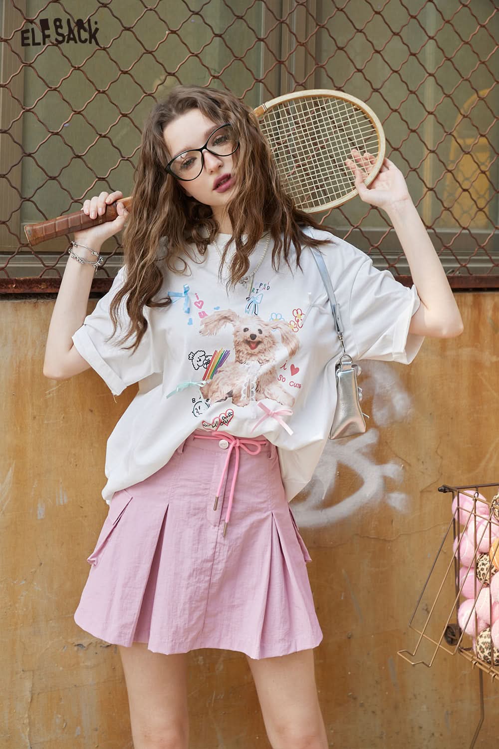 ELFSACK Green free style A-line workwear skirt pleated slimming hip-covering sports skirt