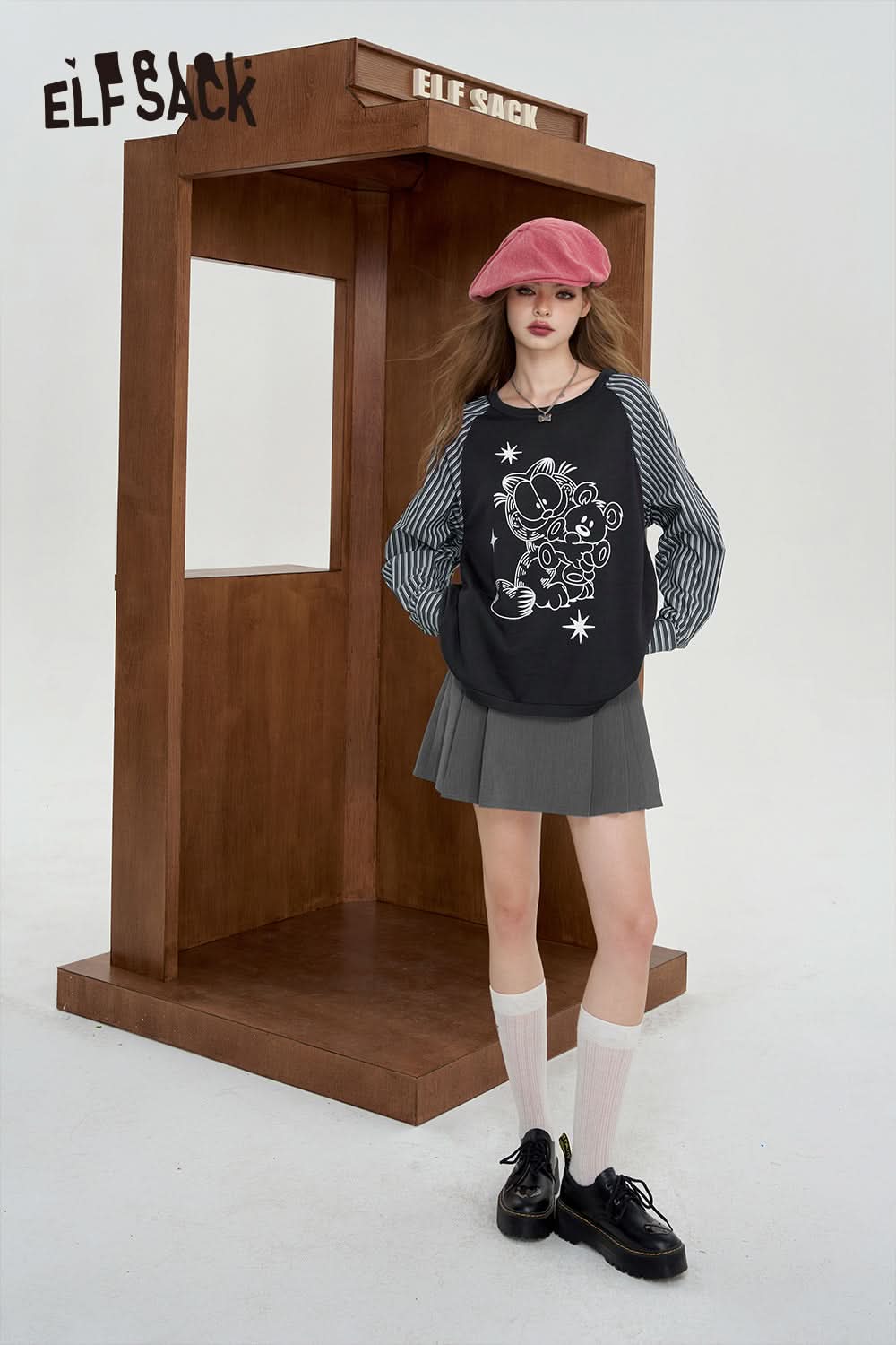 ELFSACK High waisted skirt with waist belt and pleated skirt