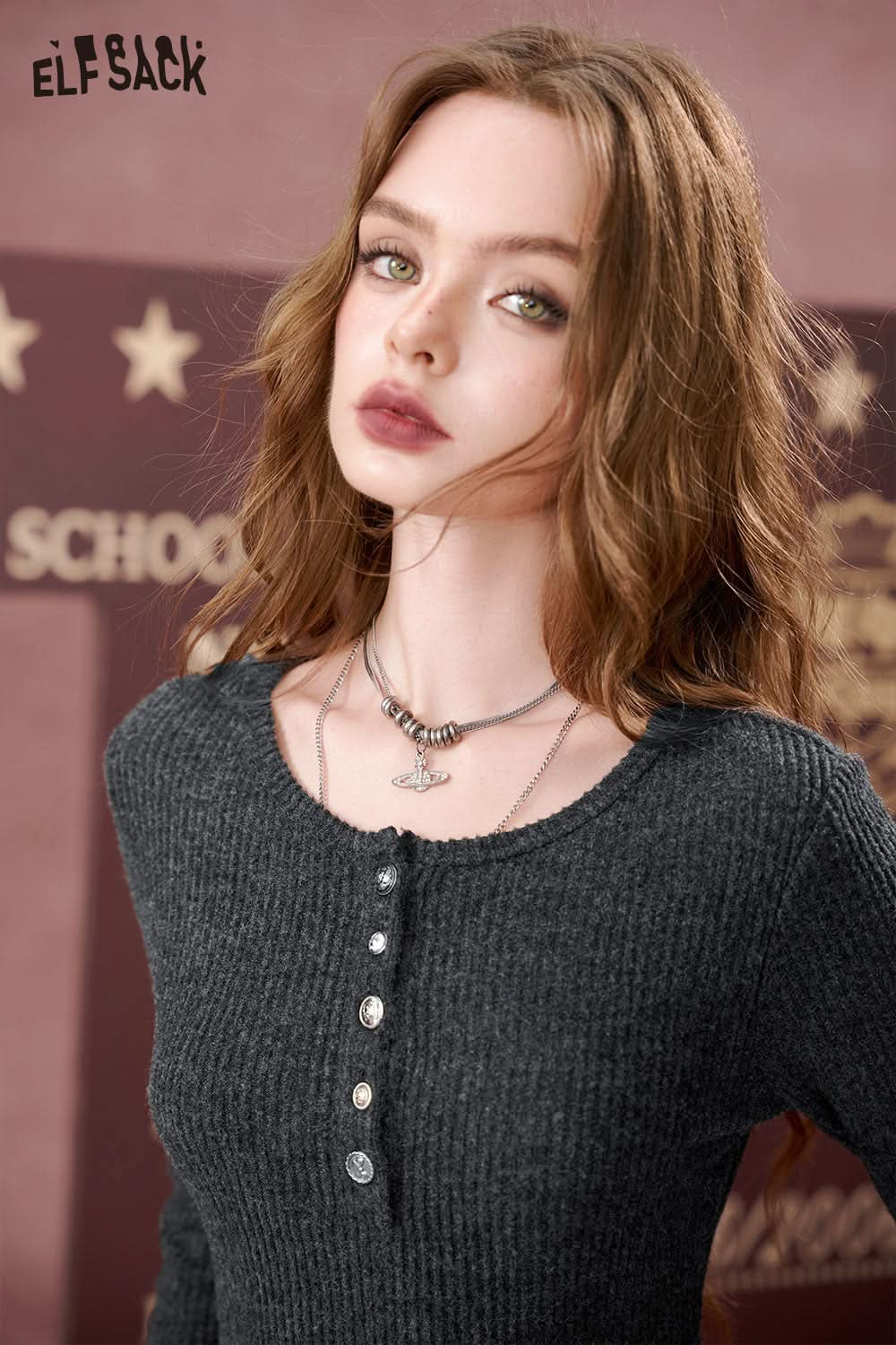 ELFSACK Casual waist cinching slimming round neck, knitted dress